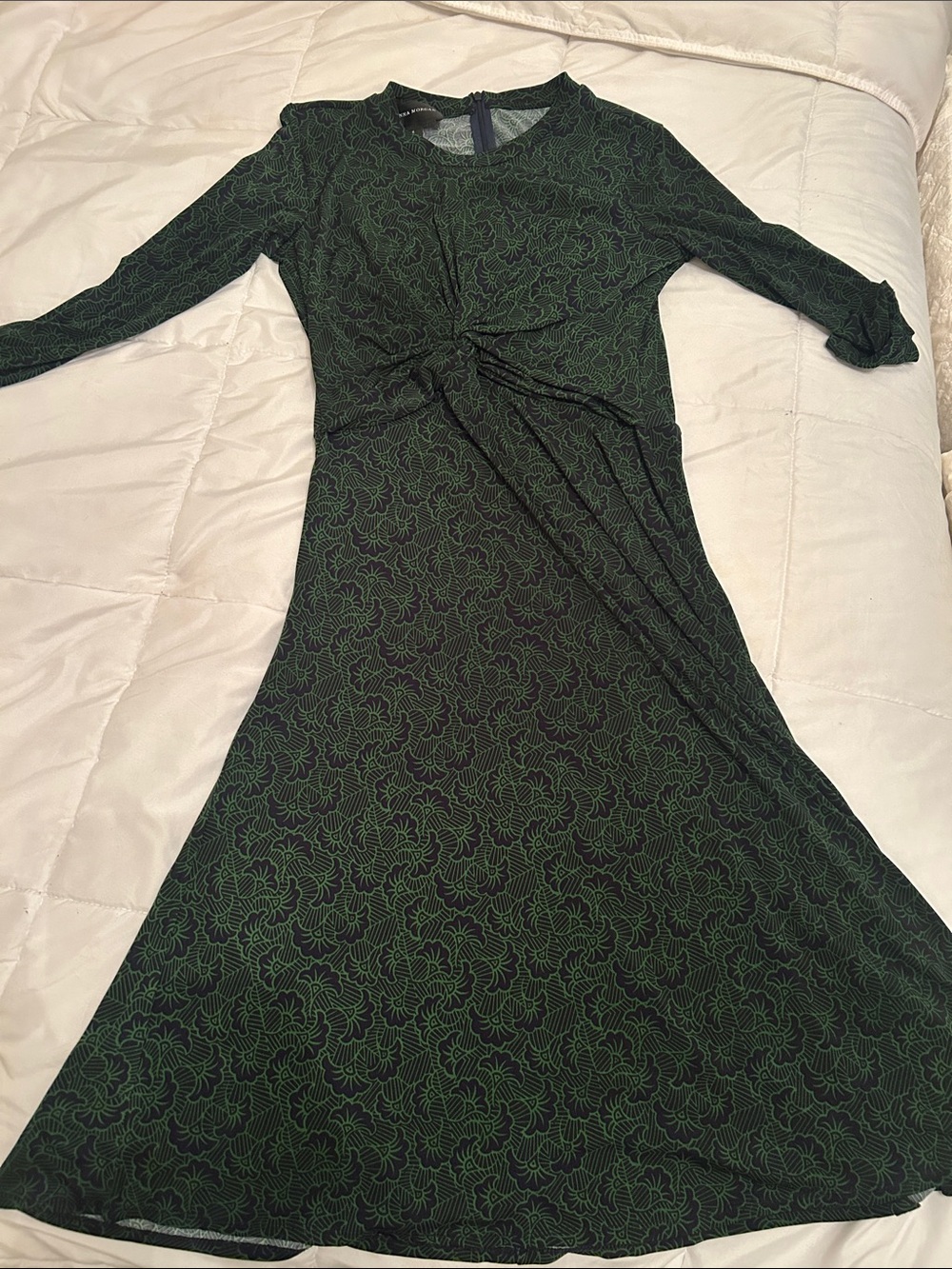 Donna Morgan Dark Green Floral Twist-Front 3/4 Sleeve Dress